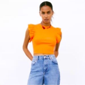 NWT ZARA Orange Ruffle Top